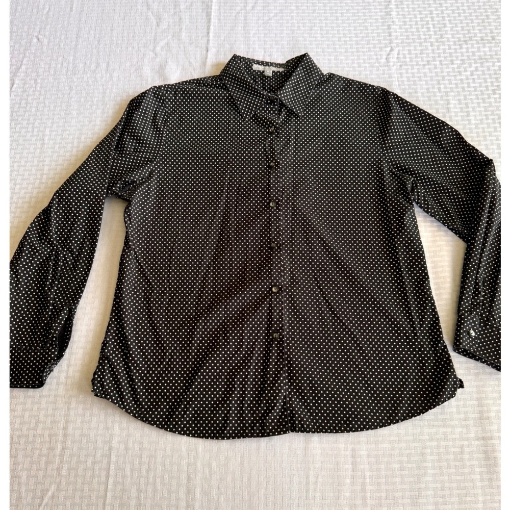 Foxcroft Black White‎ Polka Dot Button Down Shirt Wrinkle Free Cotton Size 14